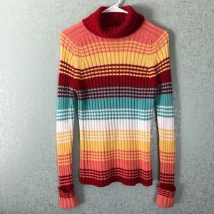 Vintage Sunset Gradient Rib Knit Turtleneck Sweater